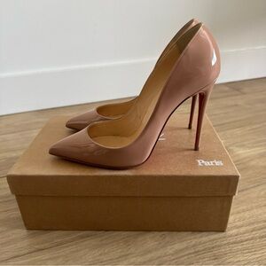 Christian Louboutin Pigalle Follies 100mm Nude Patent Heels - Size 38.5 / US 8.5